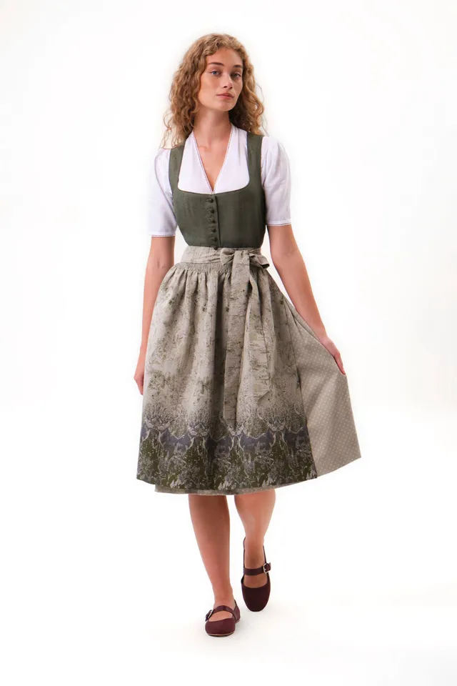 felicitas-damen-dirndl-dala-leinen-oliv-mit-baumwoll-rock-taupe image 1