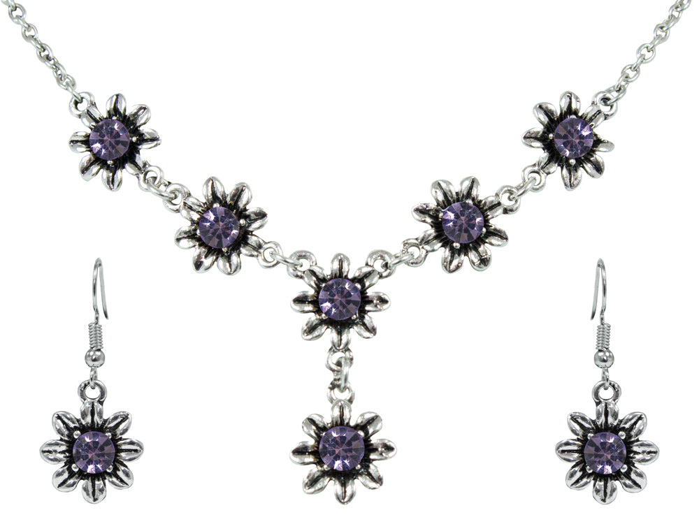 trachtenland-blumen-collier-mit-ohrh-ngern-lila image 1