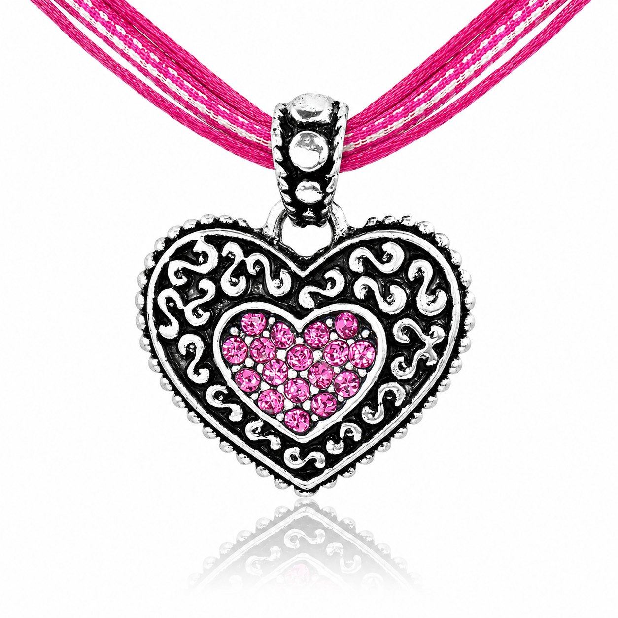 luisia-kinder-halskette-kariert-mit-herz-mit-swarovski-kristallen-pink image 1