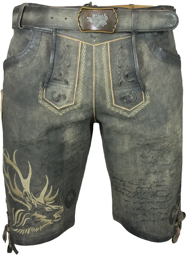 maddox-wotan-kurze-herren-lederhose-mit-g-rtel-raspato-stein-grau image 1