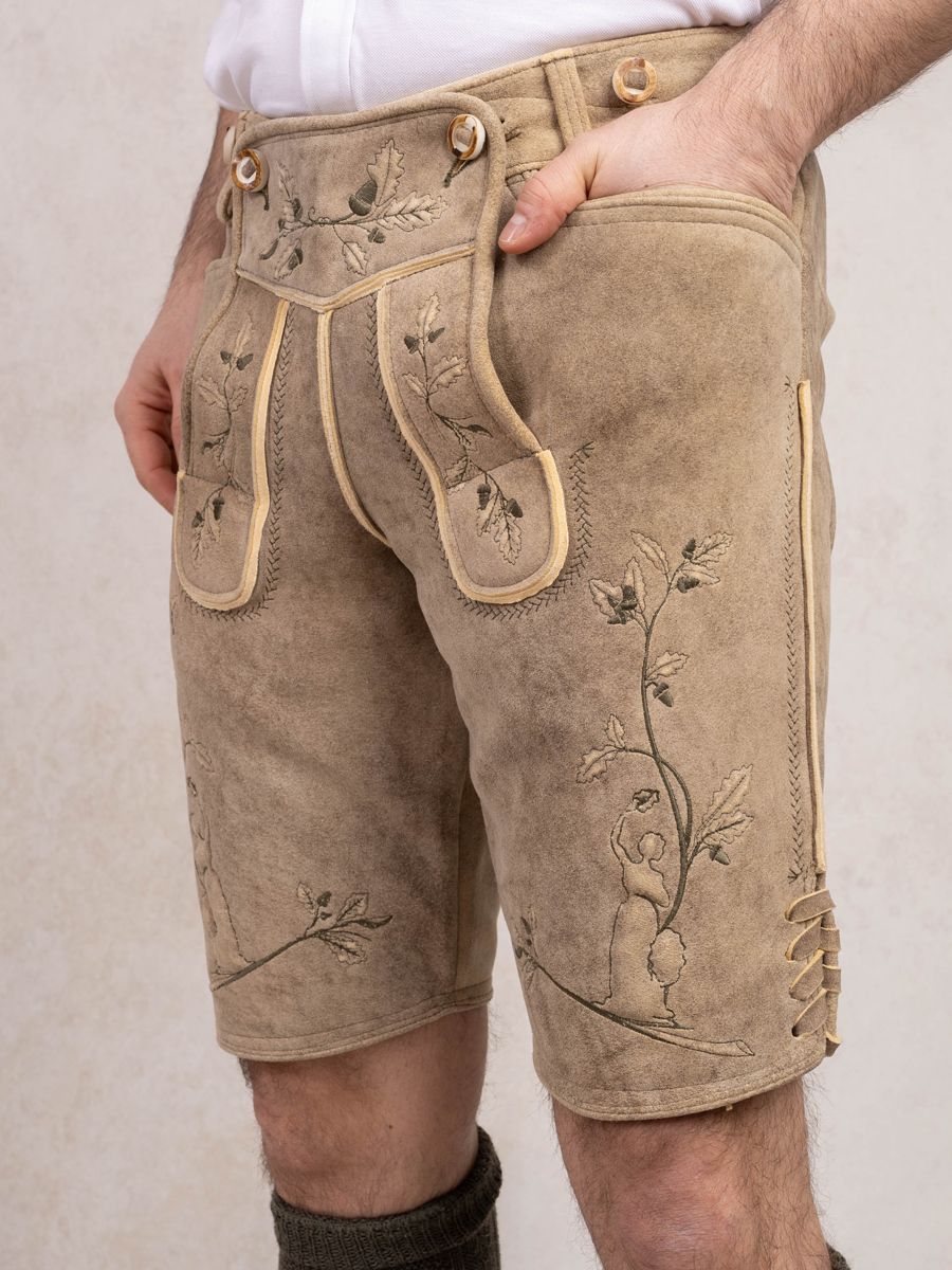 heimatgl-ck-lederhose-bavaria-hirsch-oliv-unikat-mit-stick image 2
