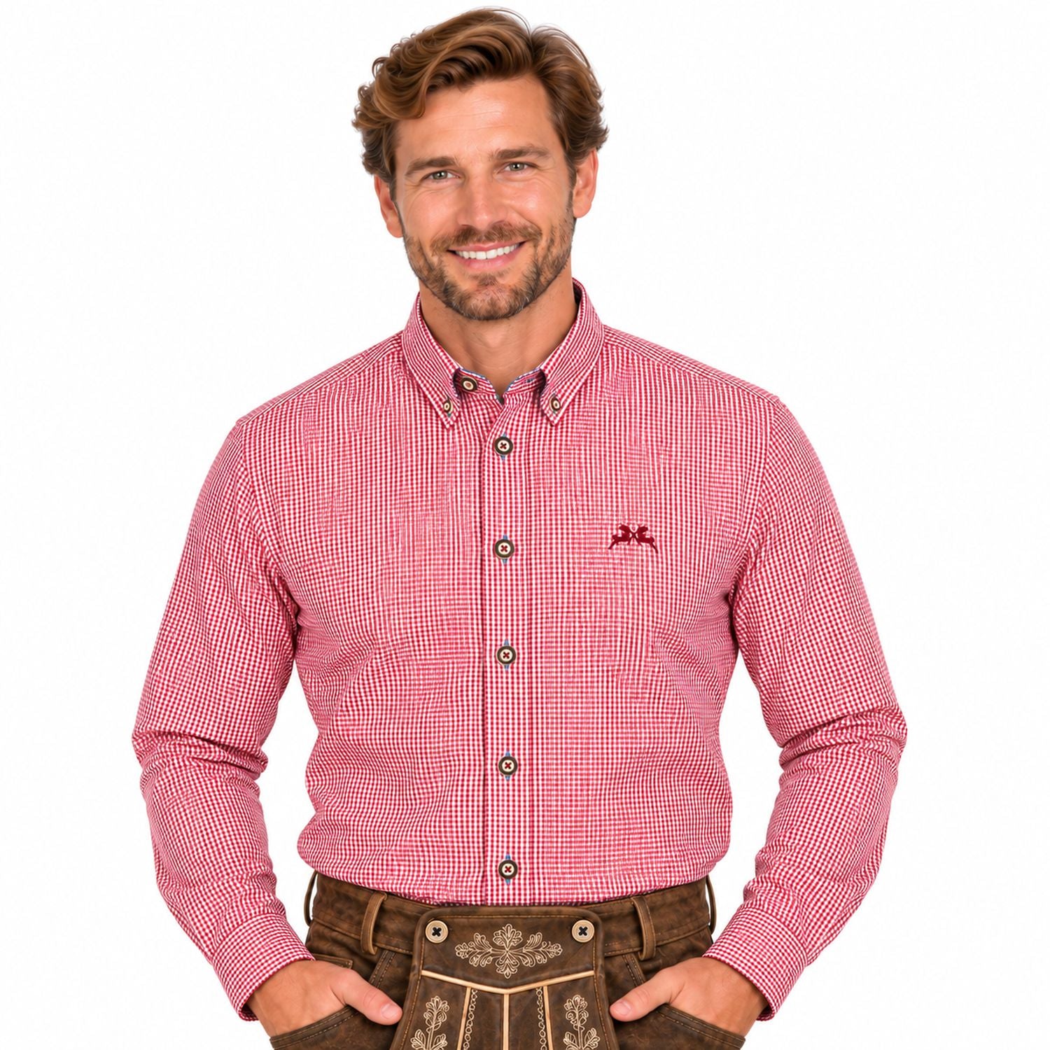 maddox-kariertes-herren-trachtenhemd-hemd-47-rot image 1